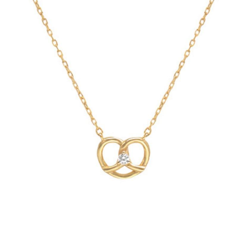 

925 Sterling Silver Pretzel Bread Necklace for Women , Rhinestone Inlay , Minimalist Chain , Korean Style 925 silver