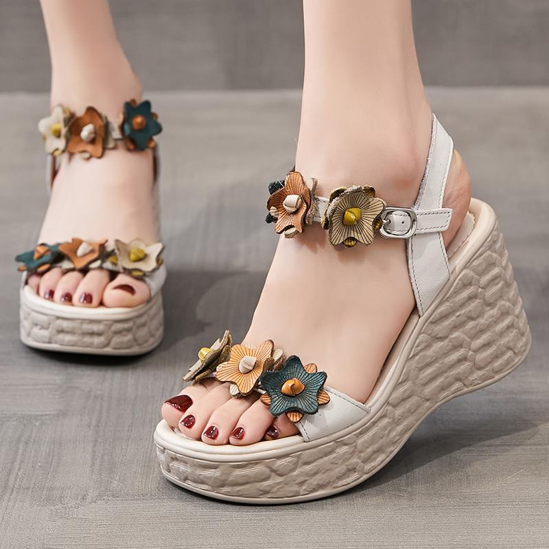 Fashion GKTINOO Genuine Leather Retro High Heels Sandals Women Shoes Buckle Strap 2025 New Spring Summer Wedges Lady Platform Sandals
