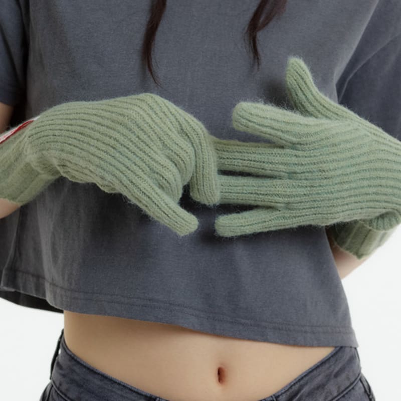 UNKNOWN PLANET Finger Hole Knit Gloves Green_FINGER HOLE KNIT GLOVES GREEN