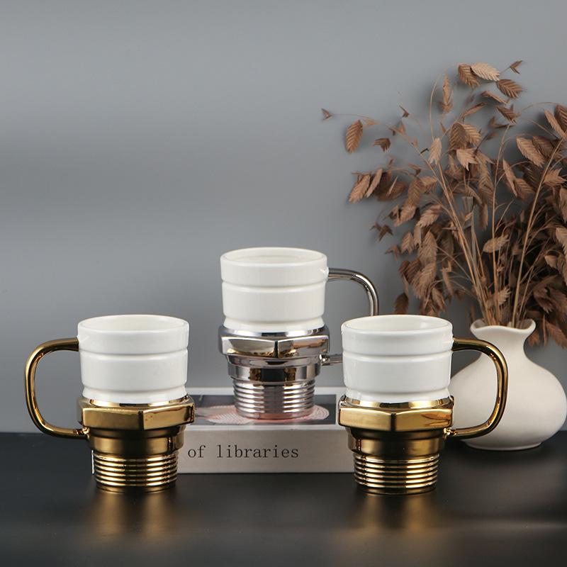 Creative Golden Spark Plug Ceramic Mug Breakfast Milk Tea Cup Home Afternoon Tea Coffee Cup Office Drinking Mug Home Decoration