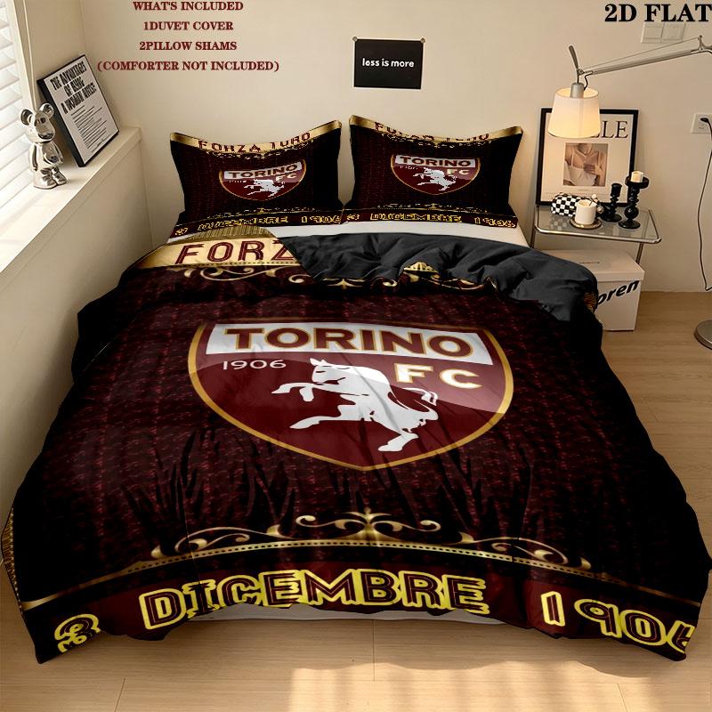 Torino Football Club Pattern Bedding uilt Set uilt Cover Pillowcase Home Decoration Birthday Gift (1 * duvet cover + 2 * pillowcase without core)