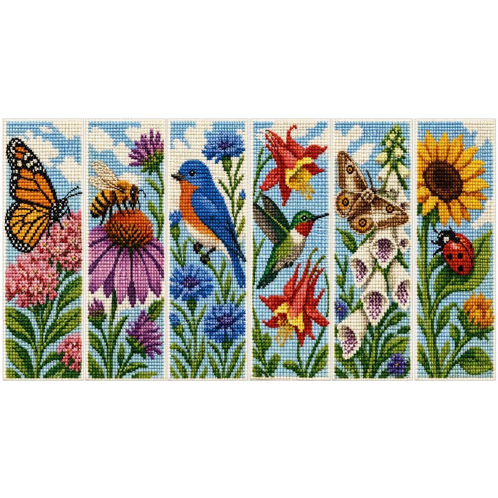 Stamped Cross Stitch Bookmark Set 6Pcs 14CT Floral Animal Pattern with Thread Needle for Adults