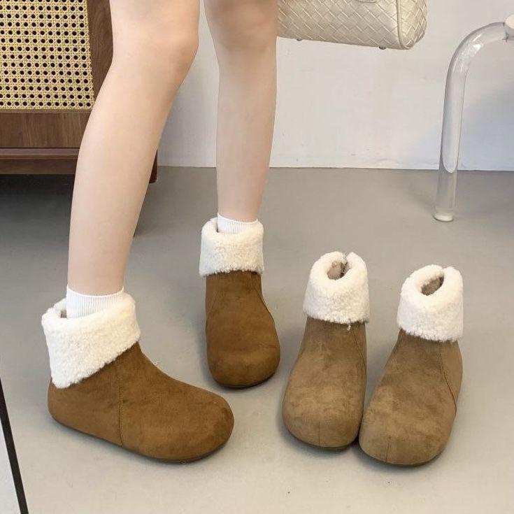 French high-cold retro velvet snow boots, soft-soled inner height increase fashion fluffy cotton shoes in winter