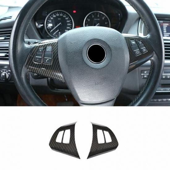 2008-2013 For BMW X5 X6 E70 E71 Cover Trim Steering Wheel Button Carbon Fiber