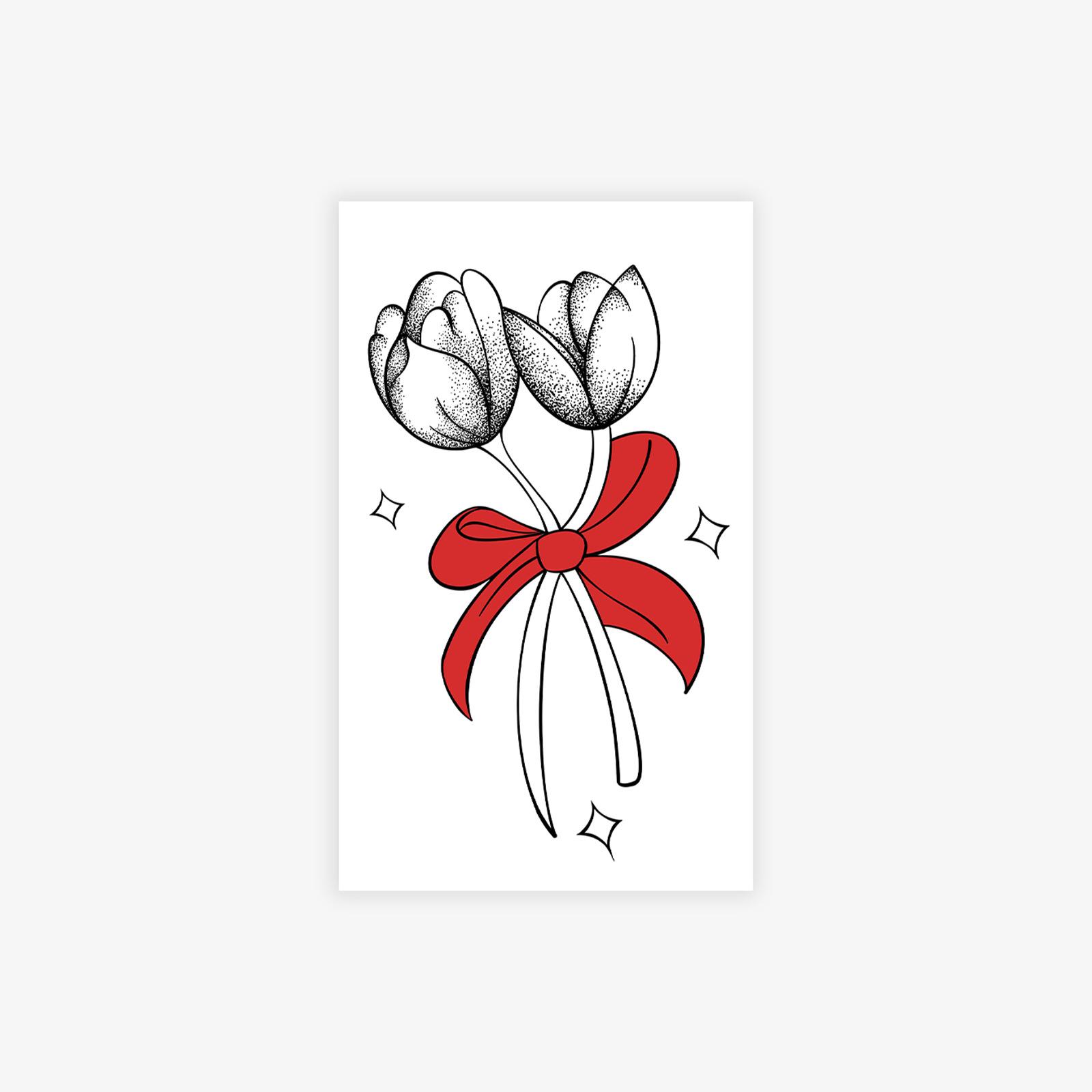

Red Bow Tulip Tattoo Sticker, Dot Thorn Retro Style, Lasting Waterproof, Premium Arm Sticker 11*18