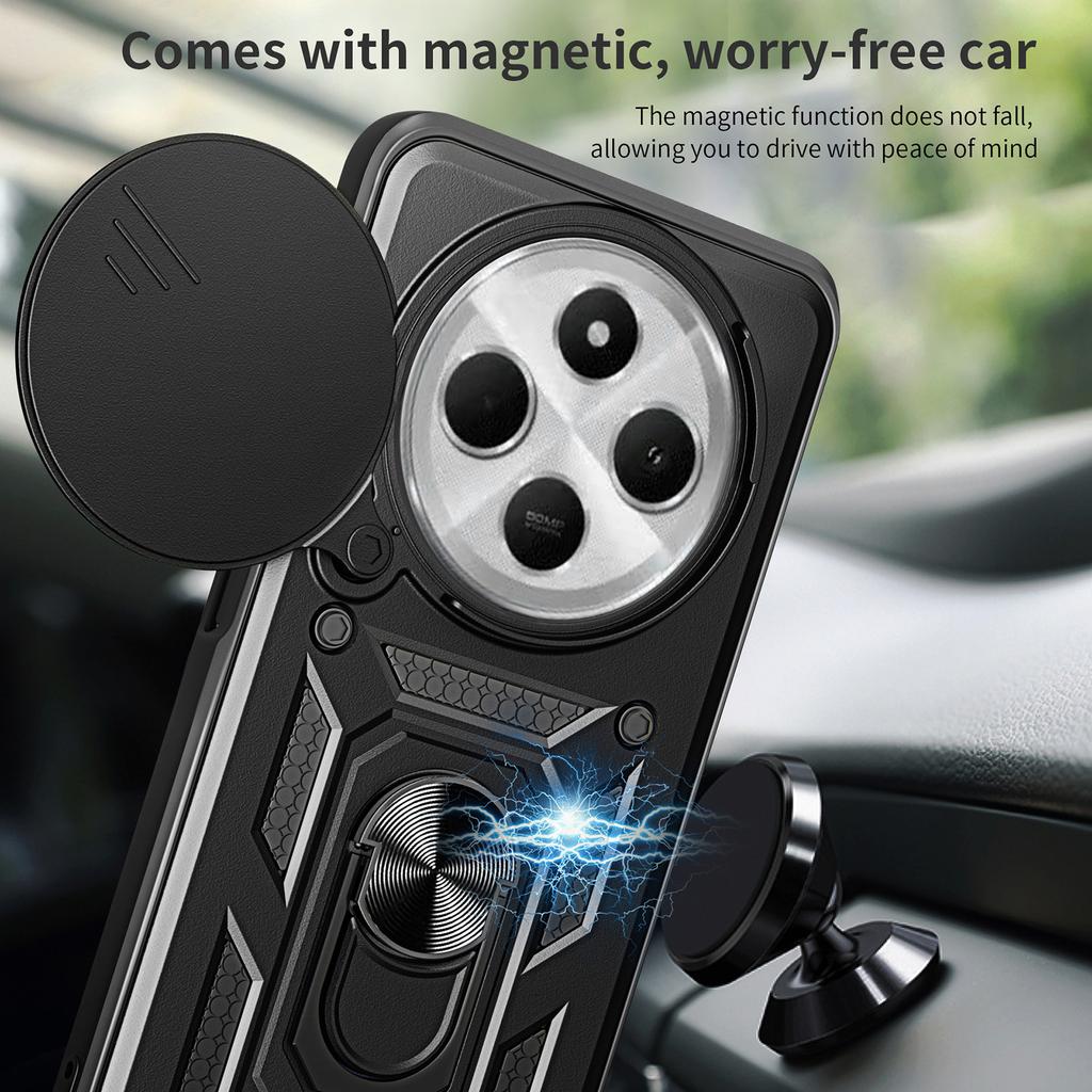 For Xiaomi Poco C75 4G/Redmi 14R 5G/14C 4G Case with Slide Camera Lid PC+TPU Kickstand Phone Cover