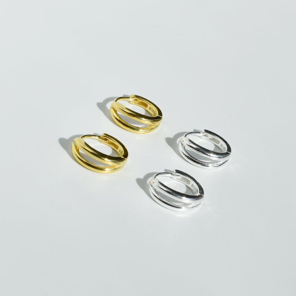 Double Row Silver Hoops Earrings