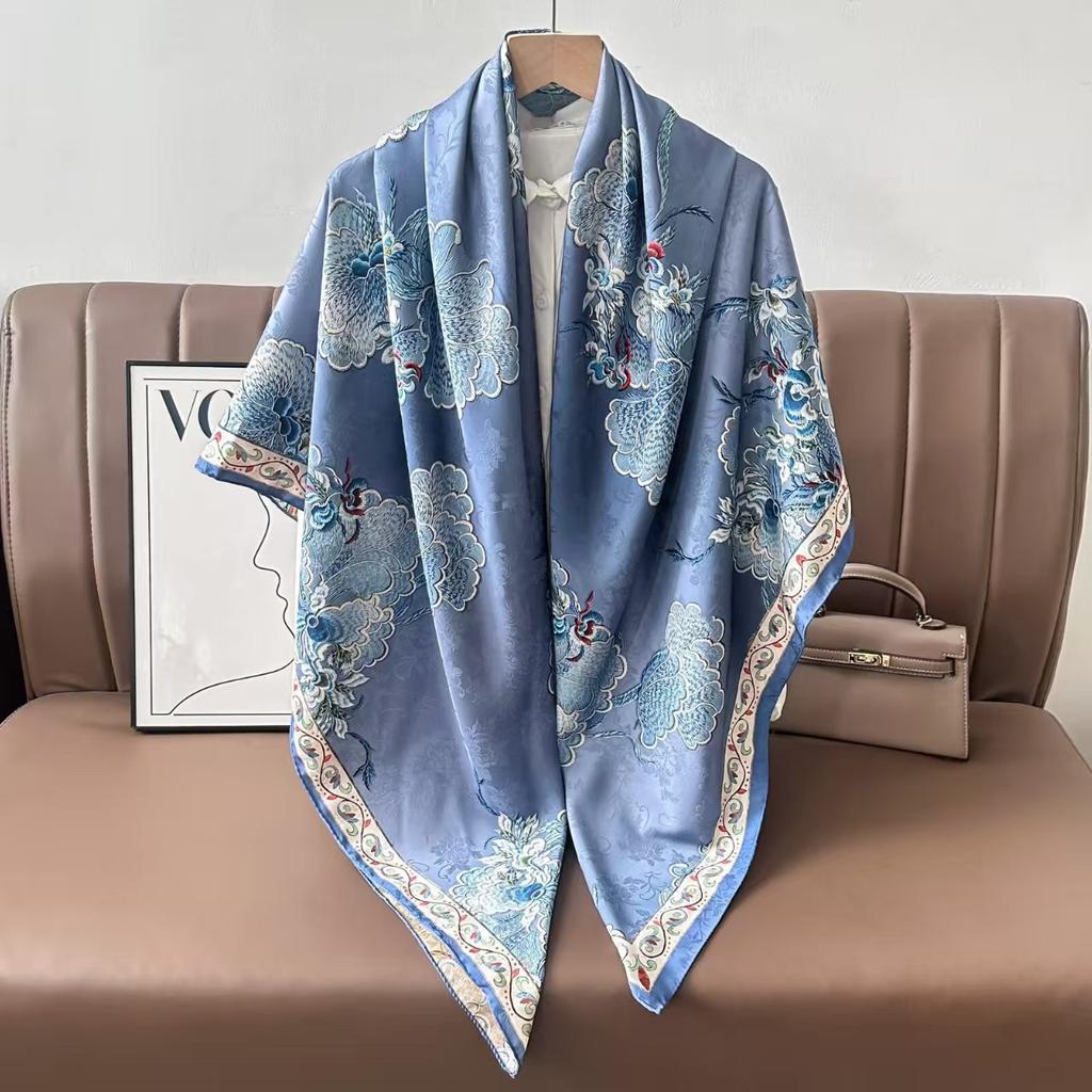 Fragrant Cloud Yarn Spring And Autumn Silk Scarf 140 * 140 Square Scarf Fashionable, Versatile Hangzhou Scarf Printed Scarf Shawl