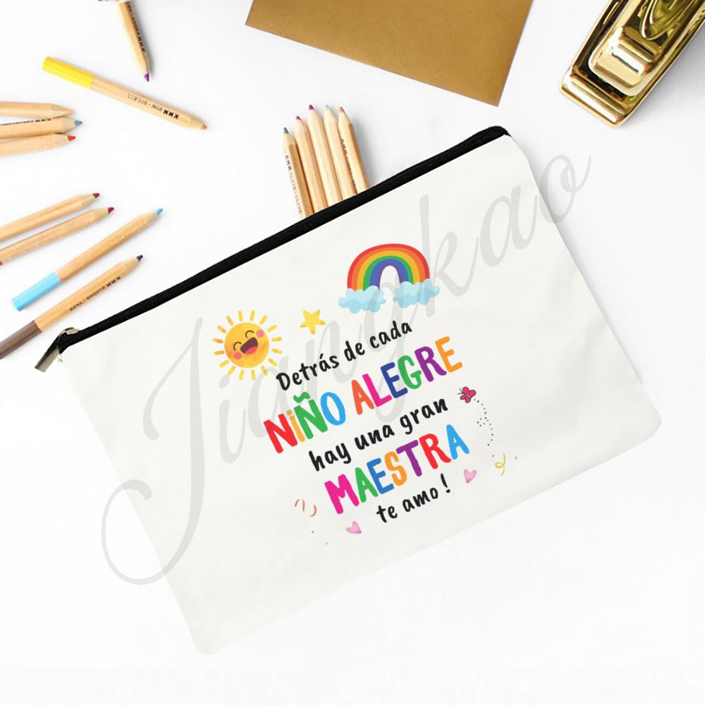 Behind Every Happy Child There Is A Great Teacher Printed Pencil Bag Feamle Makeup Bag Travel Toiletries Bags Gift for Teachers