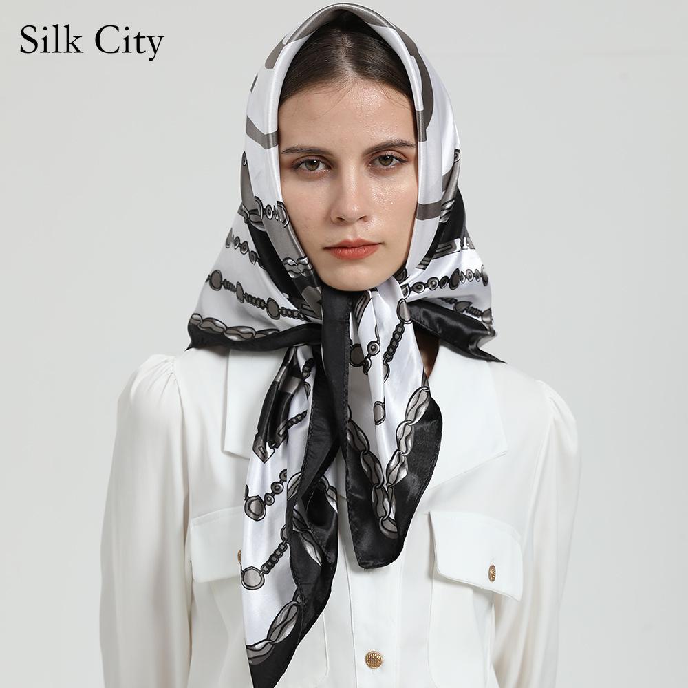 

Высококачественные роскошные шелковые шарфы, повязка на голову, шарфы, шейный шарф для женщин, шелковый шарф с цепочкой, женская декоративная шаль