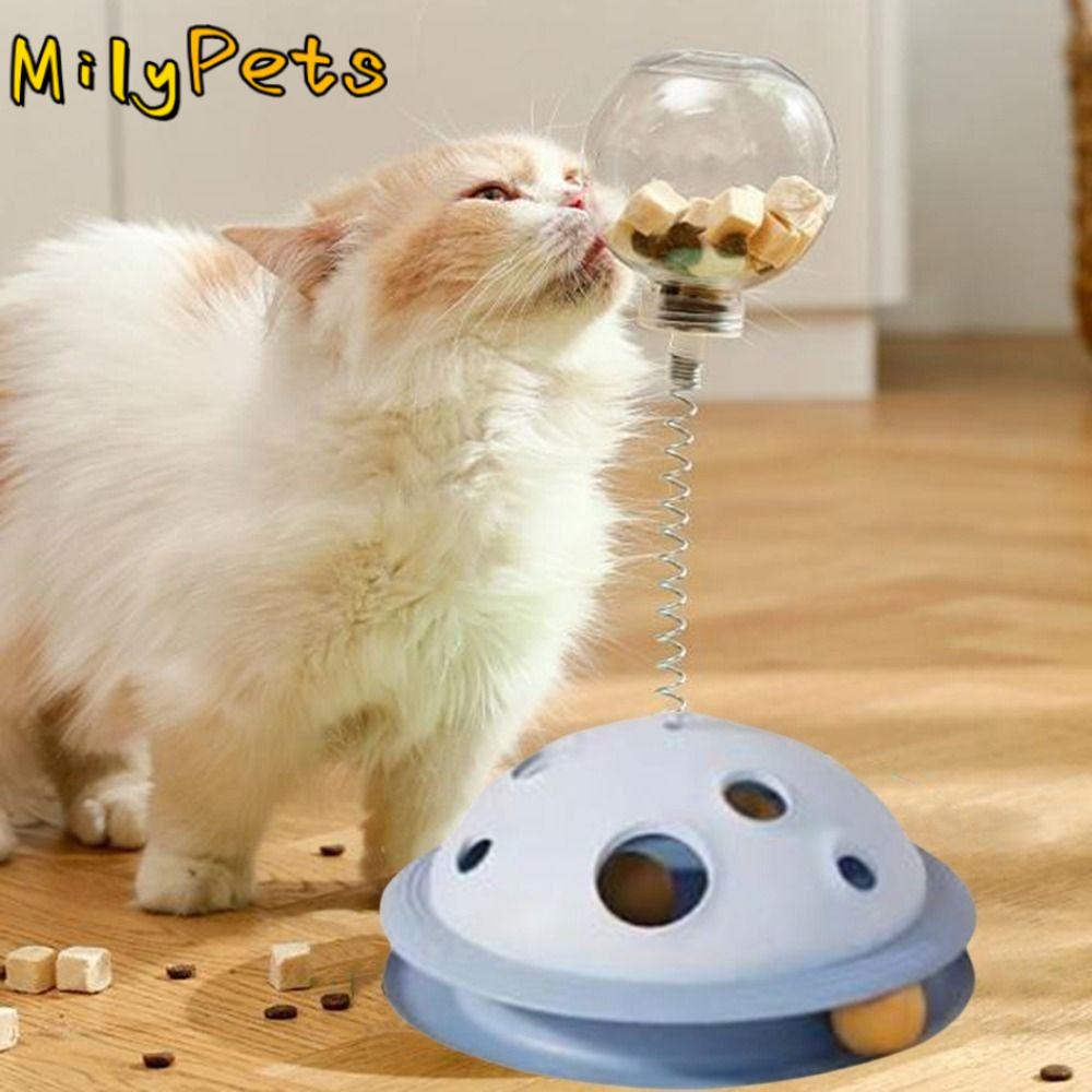 Plastic Cat Leaking Food Ball Detachable with Spring Rod Cat Turntable Toy Interactive Cat Track Balls Toy