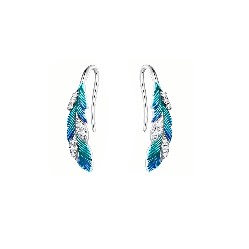 Boucles d'Oreilles en Argent Sterling 925 Pour Femmes Tendance Géométriques Bleu Plume Boucle d'Oreille Bijoux Prévenir l'Allergie Fête Cadeau Accessoires