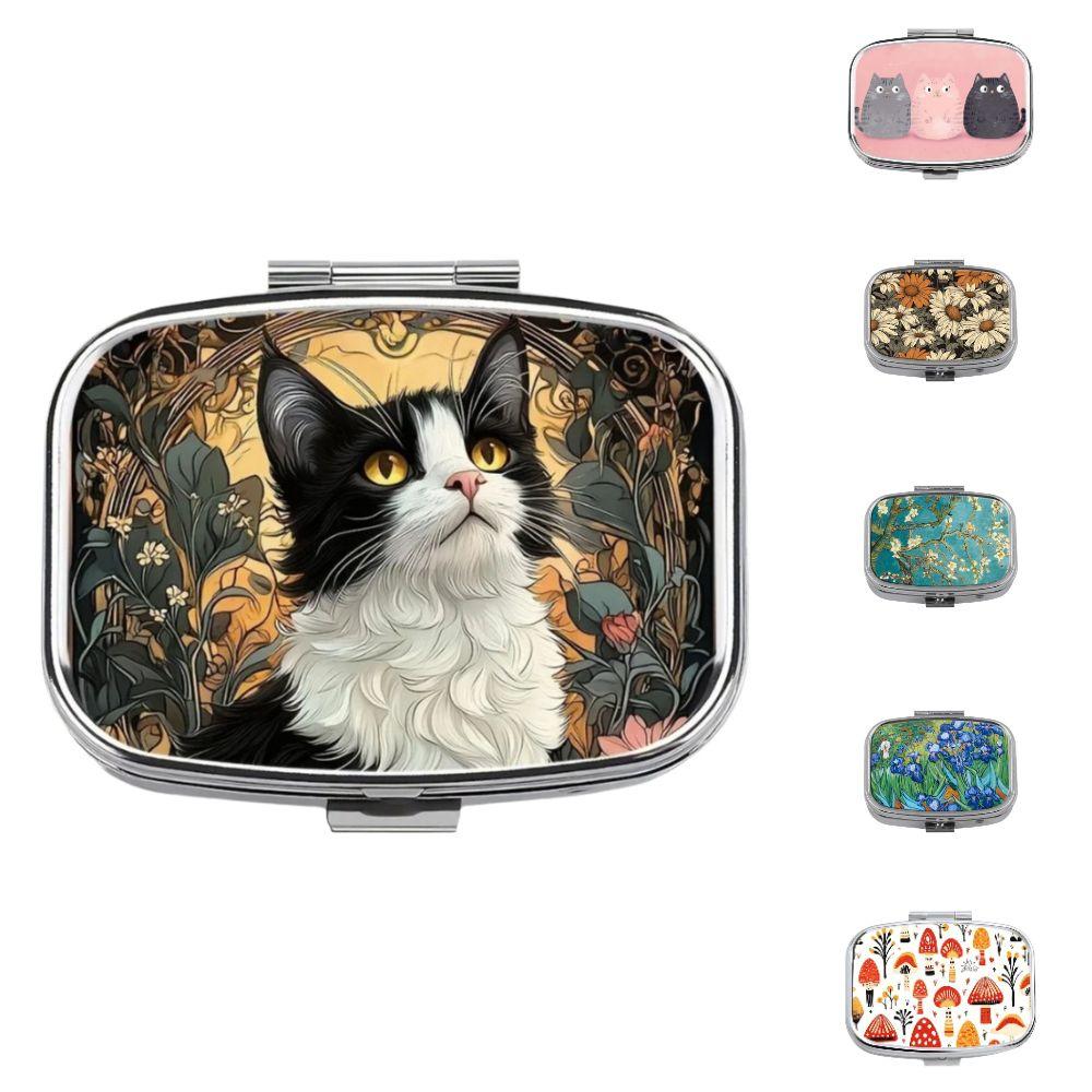 Metal Pill Case Multi-Compartment Built-In Makeup Mirror Travel Pill Organizer Secure Closure Portable Jewelry Storage Box