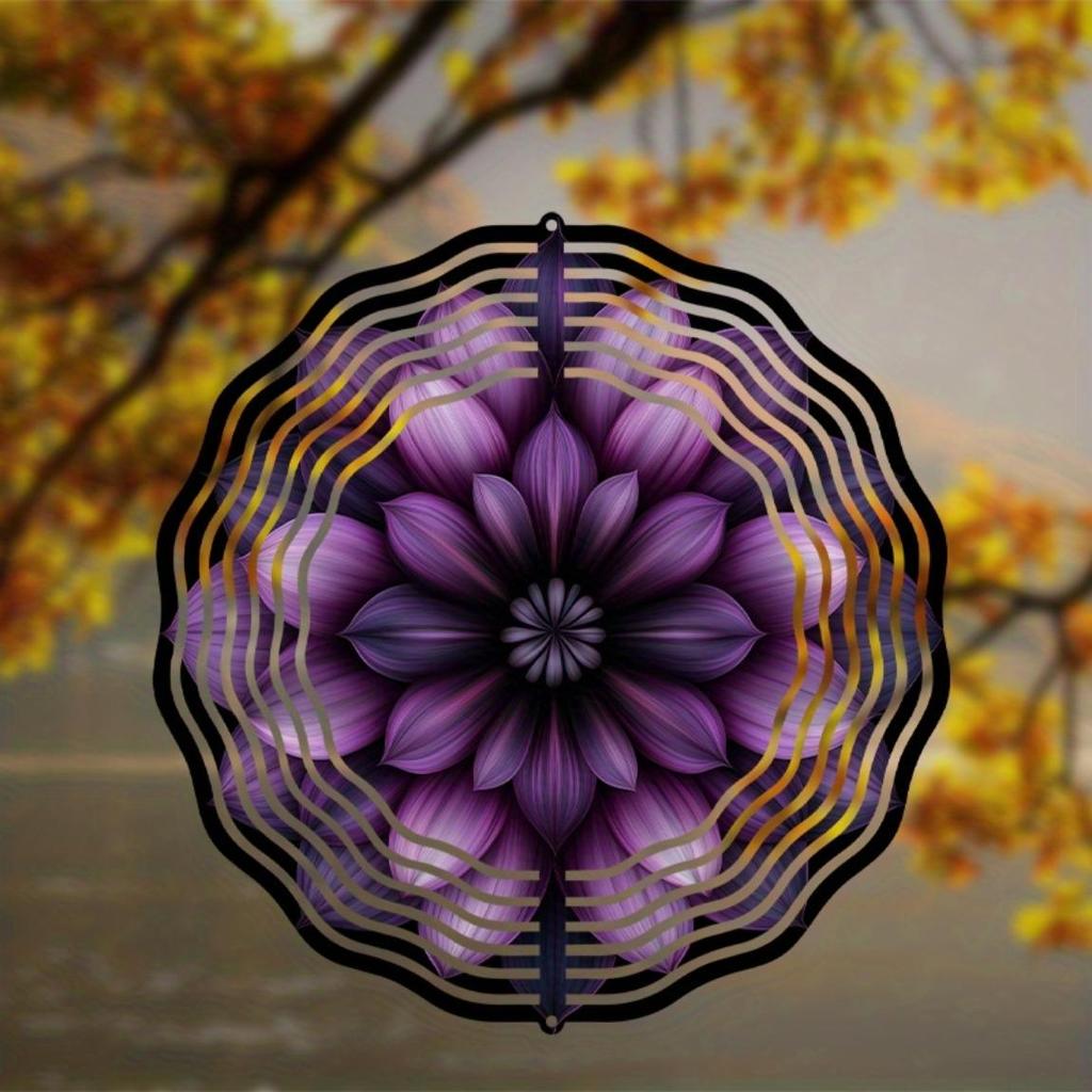 10 Inch Purple Black Metal Wind Chime with 360 Swivel Hook Floral Art Hanging Decor for Garden Patio Balcony All Season Gift