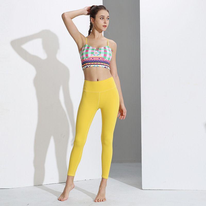 New Arrival Nude Feel Print Camisole Yoga Clothes Two-piece Set Women with Chest Pad Soft Tight Breathable Fitness Suit