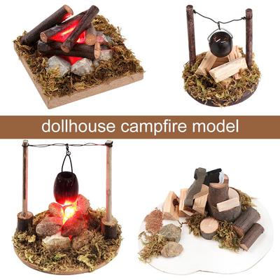 Chopping Wood Micro Landscape Playing House Dollhouse Bonfire Villa Sne Model Fairy Garden Decor Miniatures Campfire