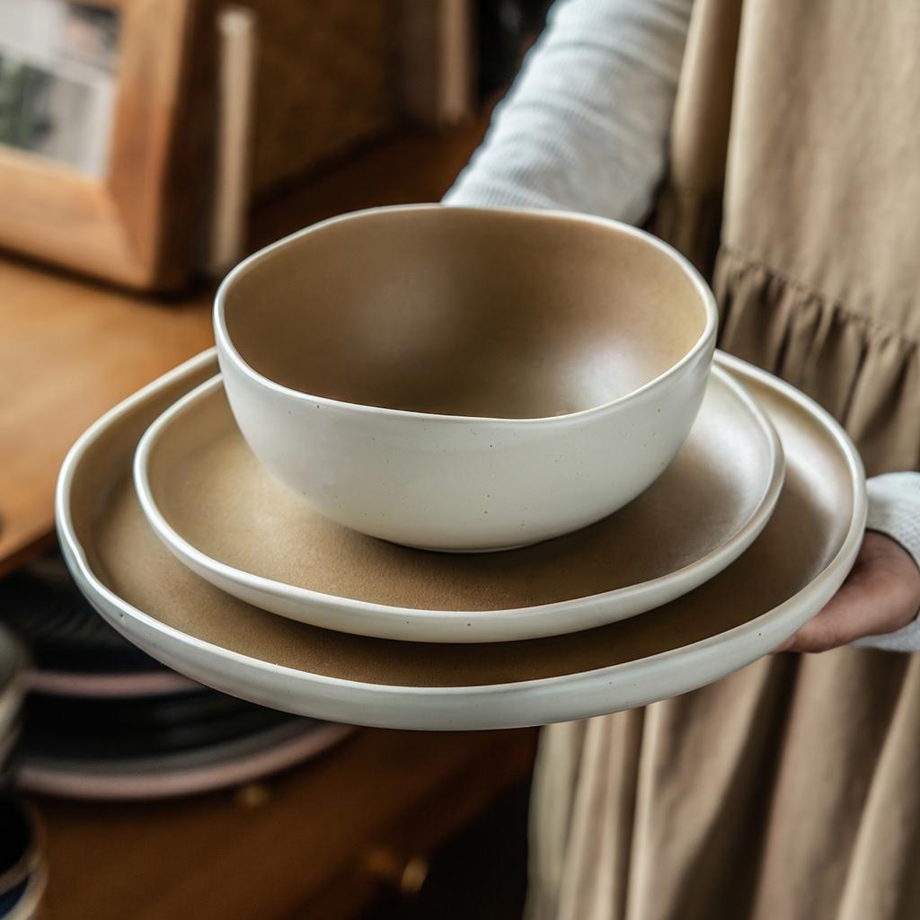 Japanese Style Matte Brown Ceramic Plate Plate Home Restaurant Salad Bowl Vegetable Bowl Ramen Bowl Special-Shaped Bowl