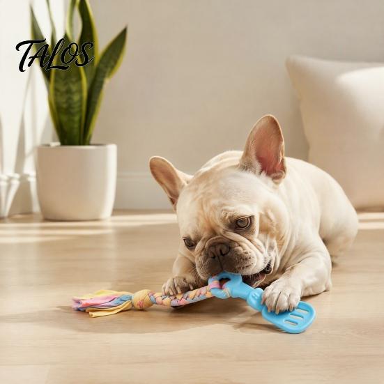Natural Bite Resistant Pet Toys Spatula Shaped Dog Chew Toy with Braided Fabric Rope, Interactive Puppy Teething Indestructible Tug Toy, Molar