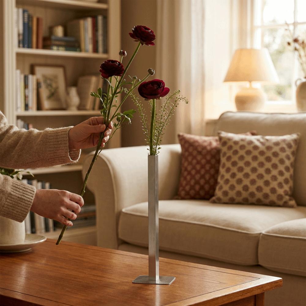 Nordic Light Luxury Vase Unique Metal Tube Vase Geometric Vase Table Centerpiece