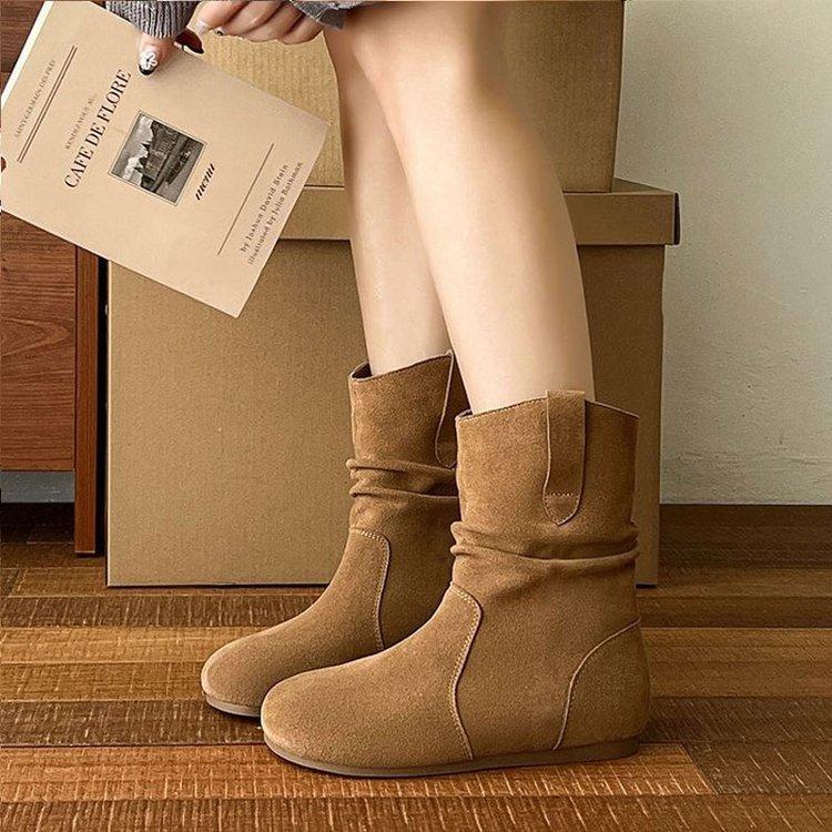 Fashion Suede Casual Short Boots for Women 2025 Fashion Ankle Boots New Short Slip on Flat Shoes Retro Versatile Soft Bottom Lady Boot