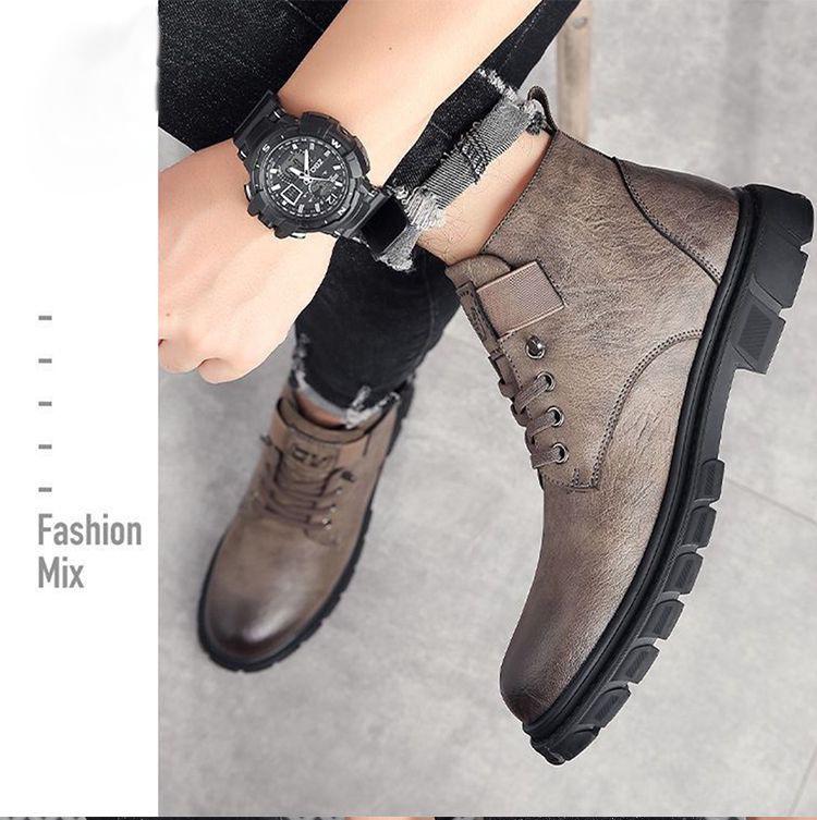 Herren Winter Samtgefütterte High-Top Leder Freizeitschuhe - Weiche Sohle, Warm, Retro Martin Style