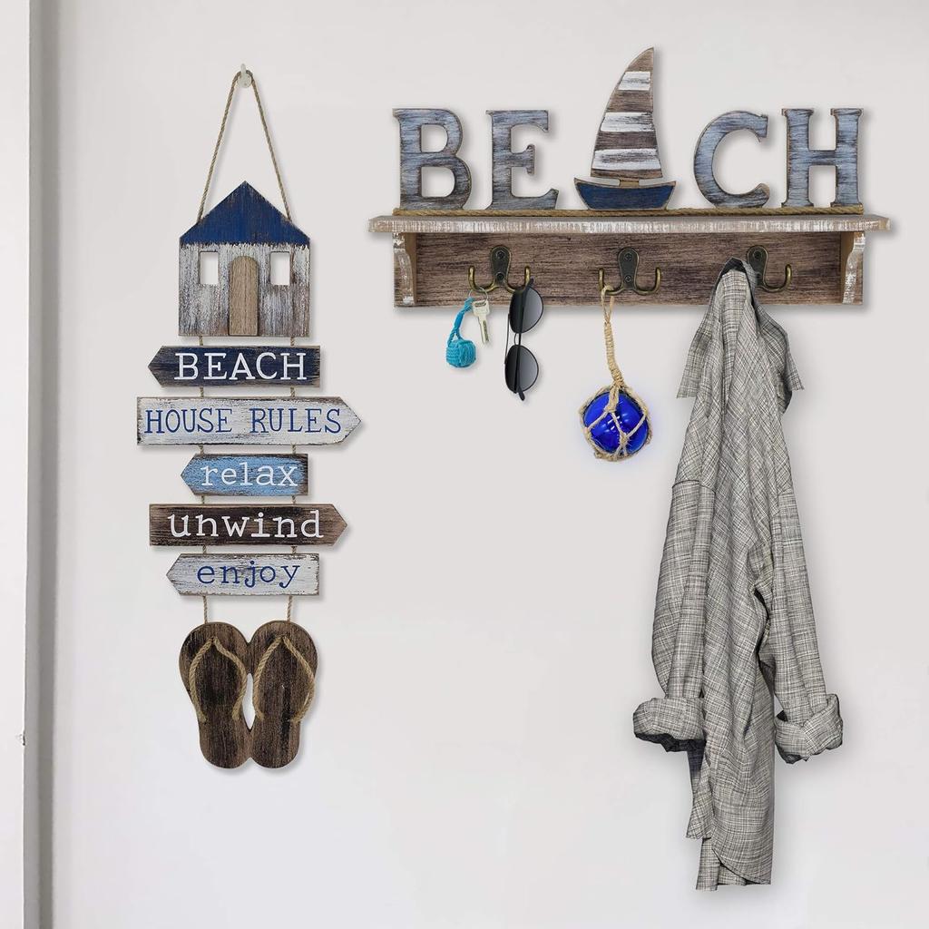 SAILINGSTORY Beach Wall Decor Nautical Coastal Hanging Wall Plaque Flip Flop Sign