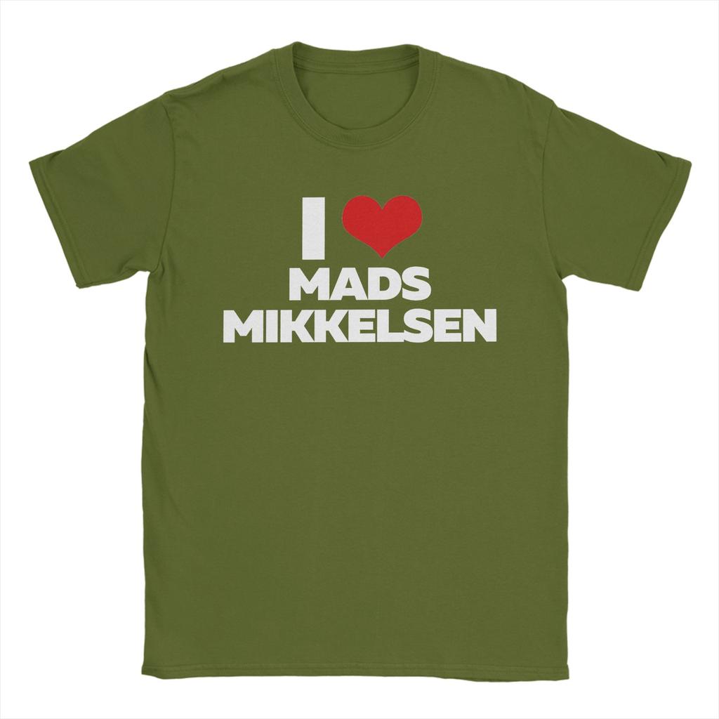 Funny I Love Mads Mikkelsen TShirts Unisex Round Collar Pure Cotton T Shirts Short Sleeve Tee Shirt 4XL 5XL Clothing
