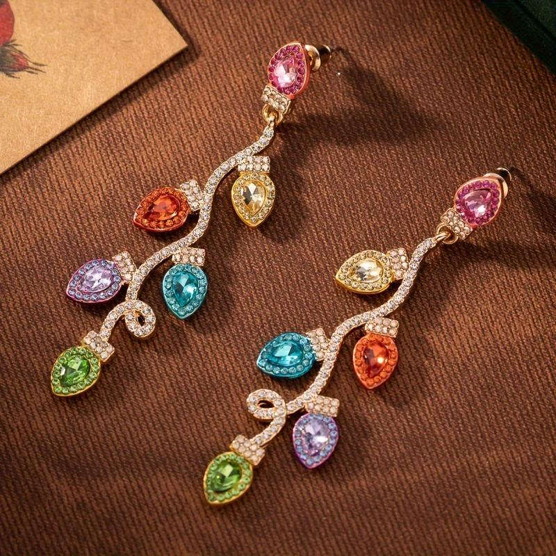 Luxury Colorful Zirconia Christmas Tree Earrings for Women's Wedding Banquet Brilliant Earrings Able Valentine's Day Gift
