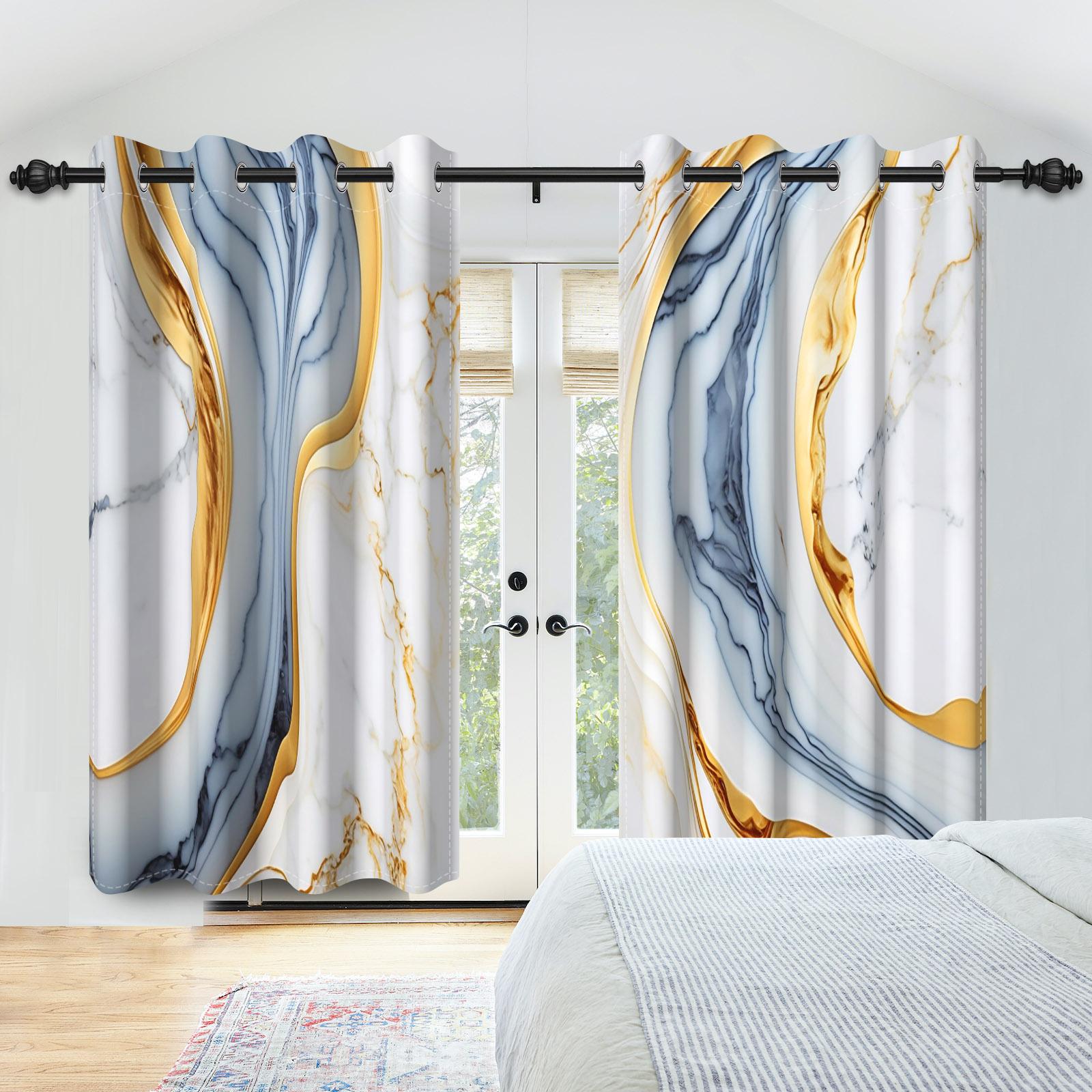 

Marble Print Curtains Gold Silver Blue Purple Fluid Art Window Curtains Living Room Bedroom Modern Home Decor Blackout Curtain 53x115cm 2pcs