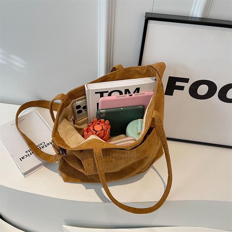 Large Capacity Simple Casual Corduroy Shoulder Crossbody Tote Handbag For Daily Use