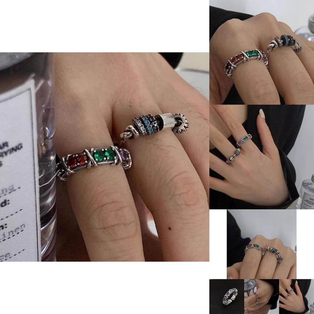 Elegant Retro Inspired Rainbow Zircon Copper Ring For Women Fashion Accessory