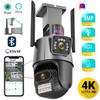 Caméra de sécurité Wifi 6MP 4K, Caméra IP d'extérieur étanche PTZ à double objectif avec alarme lumineuse de police
