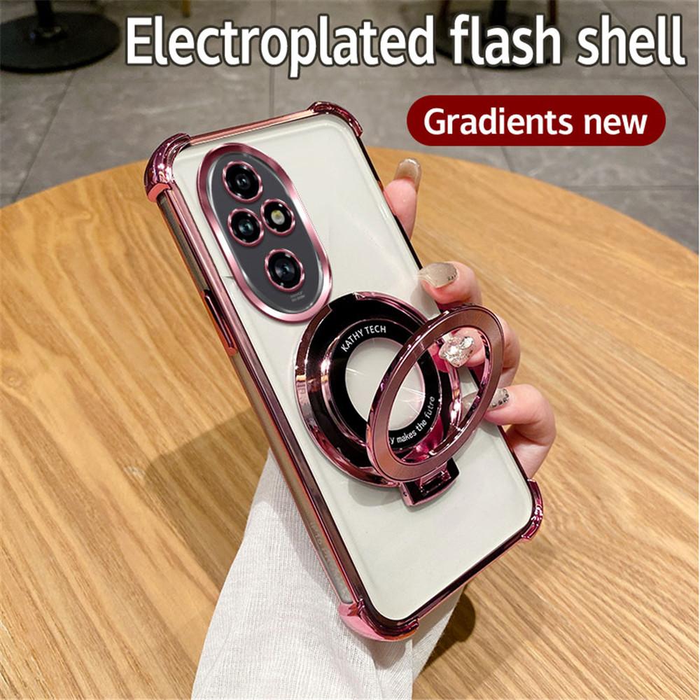 For Honor 200 Pro Glitter Shockproof Plating Bracket Phone Holder Case For Honor 200 50 60 70 80 90 100 Pro X9A Soft Stand Cover