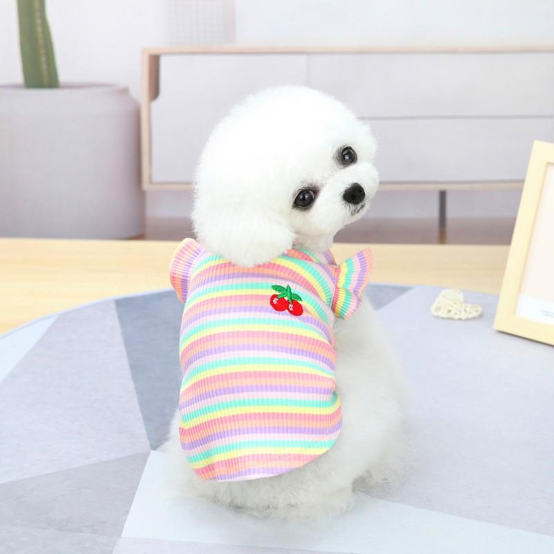 Pet Dog  Ruffle Striped Skirts Vest for Bulldog Cat Sweet Spring Summer Party Slim Dress Puppy Skirt