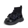 Autumn and Winter Girls Non-slip Kids Bow Elegant Glossy UK Uniform Child School Shoes Simple Casual Sock Boots Breathable