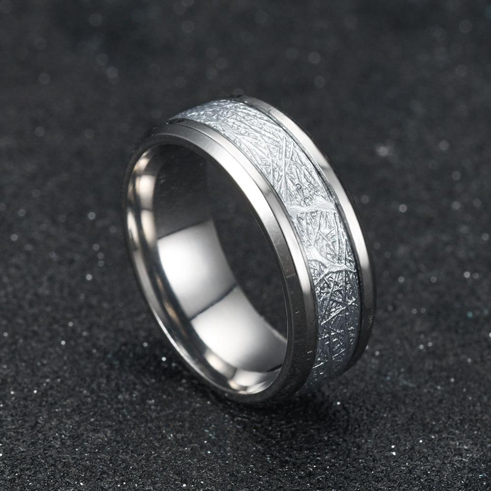 Men's 8MM Meteorite Stone Pattern Inlaid Silver Stainless Steel Ring - Engagement Wedding Band for Cocktail Party High