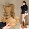 Khaki Platform Martin Boots Women's 2025 New Popular Maillard Short Boots Two Wear Suede Belt Buckle Medium Boots