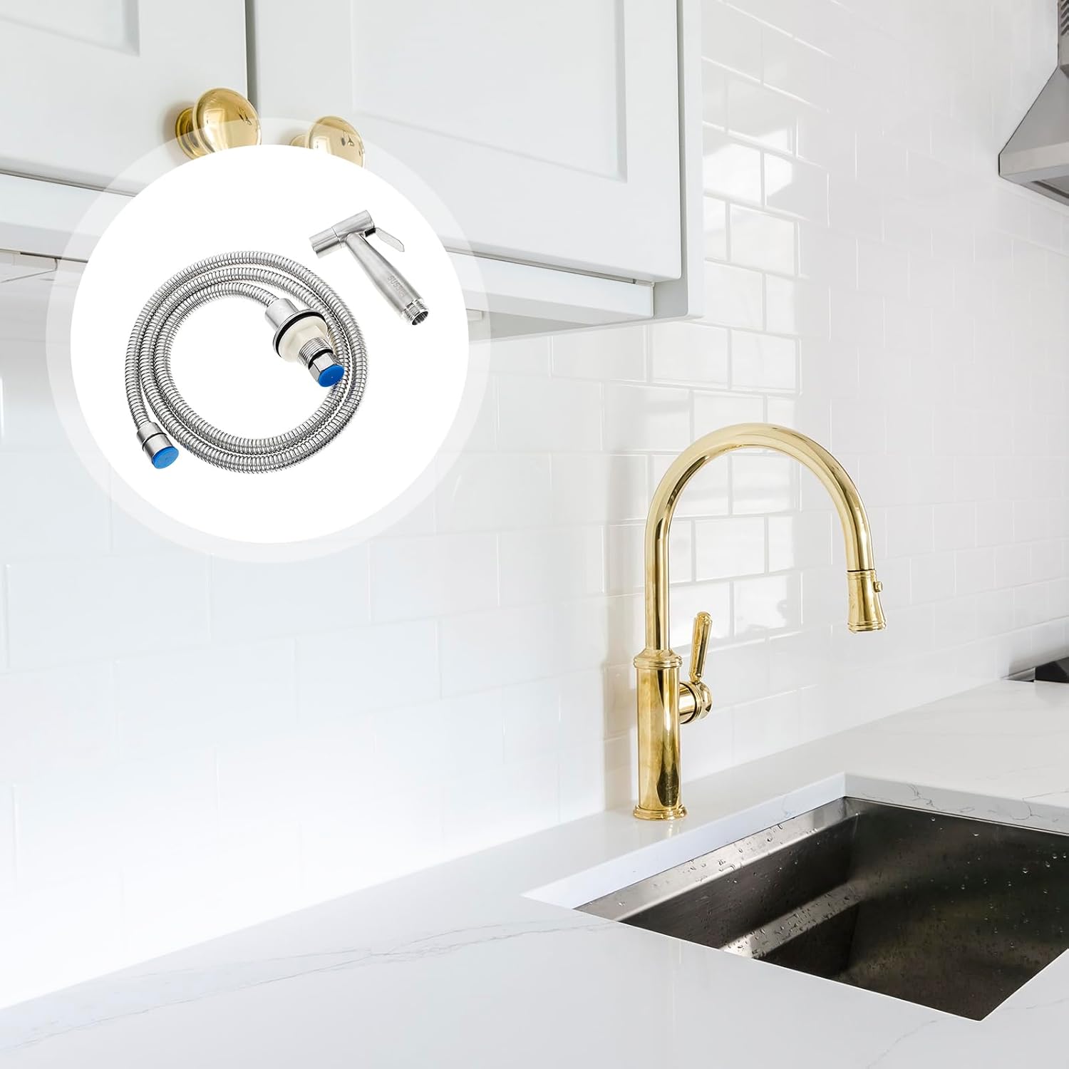 Stainless Steel Kitchen Sink Sprayer Replacement, Pull Out Spray Head with 1.5M Hose, Universal Faucet Attachment for Home Use, Silver