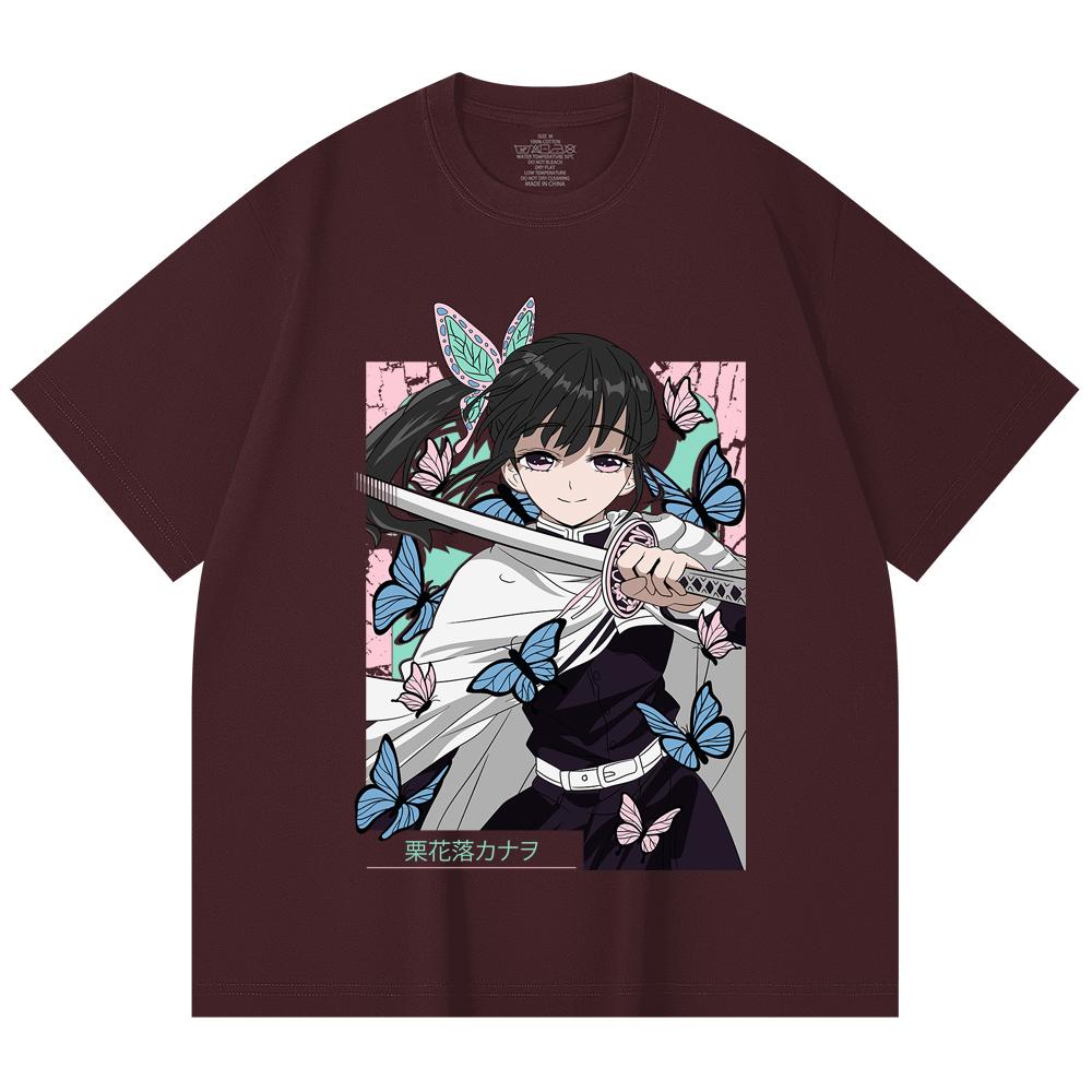 230 g/m² 100% Bawełna Demon Slayer V98 Nadruk Kanao Unisex Ciężka Bawełniana Koszulka