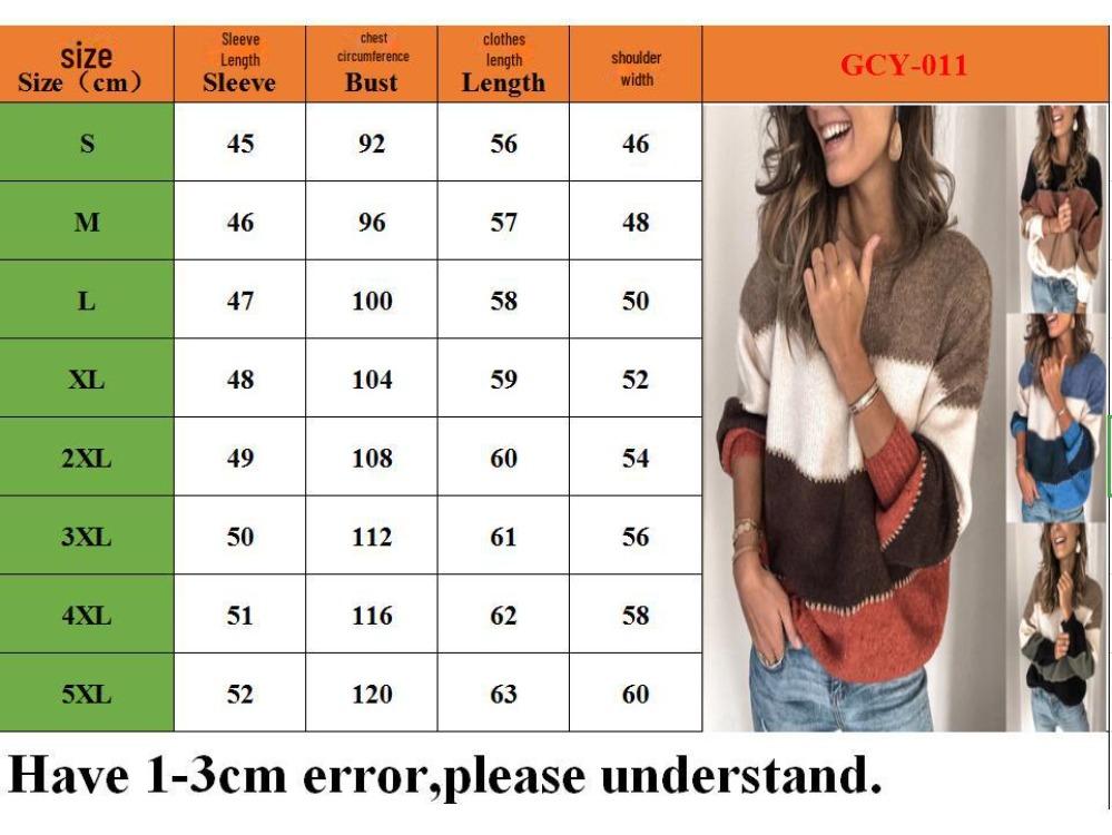 Women Casual Striped Knit Sweater Long Sleeve Round Neck Pullover Autumn Winter