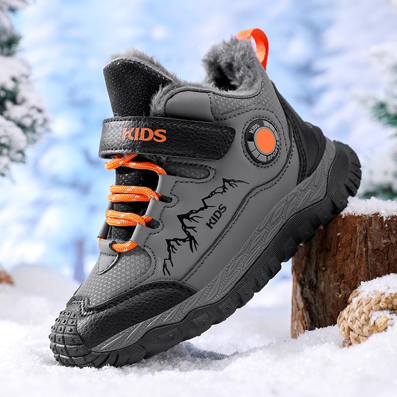 Winter Children's Fashionable Fleece Warm Outdoor High Top Cotton Boots Snow Boots Hiking Cotton Shoes 30-40