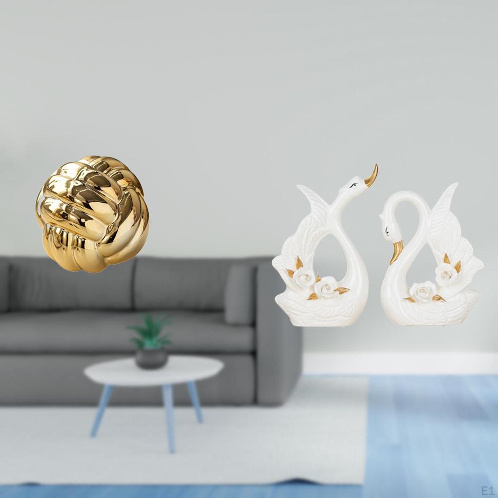 Aesthetic Yarn Ball Swan Sculpture Ceramic Figurine Ornament for Friends Living Room Countertop