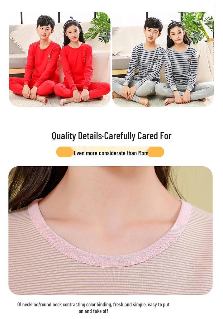 Teen Boys' Autumn Cotton Clothes Set: Thin Style Underwear and Wool Shirt for Junior High Students