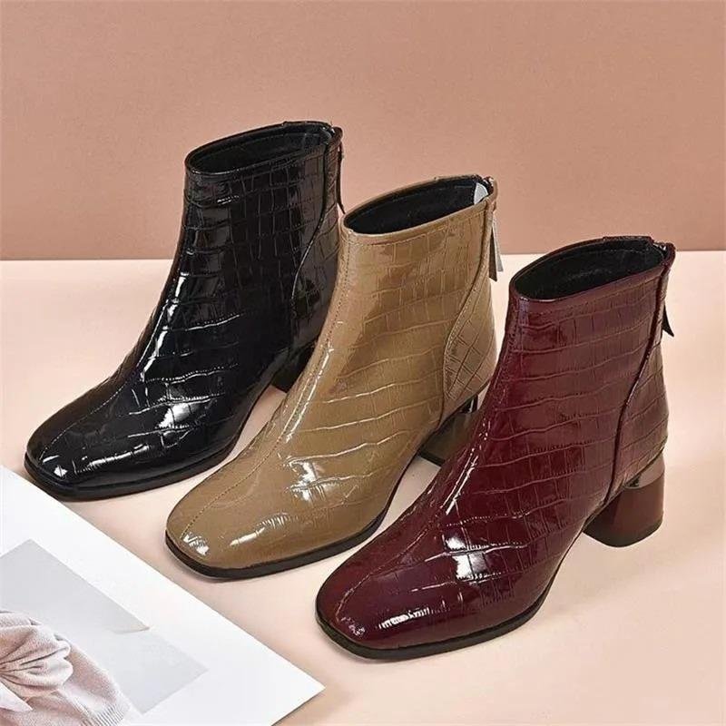 European American High Heel Lacquer Leather Pu Short Boots Women'S New Luxury Design Single Shoes Autumn Winter Large Size