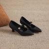Krazing Pot Genuine Leather Round Toe Thin Heels Summer Shoes Solid Big Size 42 Shallow Decoration buckle Women Shallow Pumps