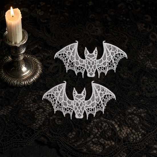 2 Pcs Halloween Bat Embroidered Patch Lace Gothic Wing Design DIY Clothing Badges