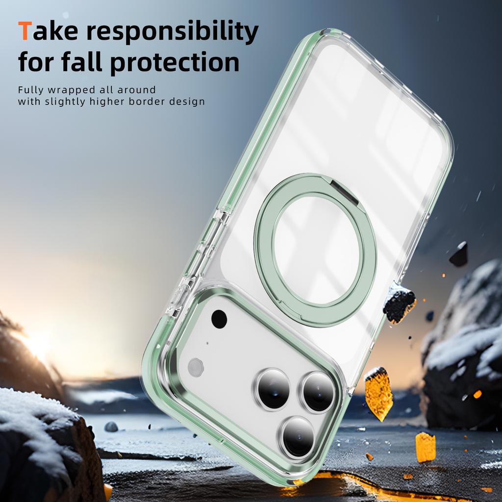 For iPhone 17 Pro Case Compatible with MagSafe Rotating Kickstand Shockproof TPU PC Acrylic Clear Phone Back Cover