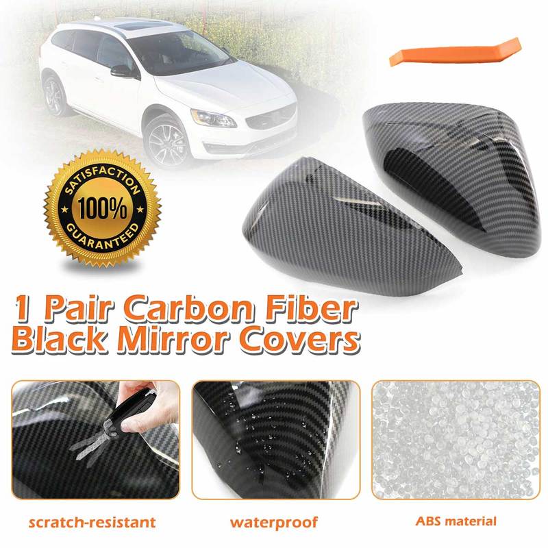 1 Coppia Copri Specchietti Retrovisori Laterali Porta Tappi Nero Lucido Fibra di Carbonio Sostituzione Per Volvo S60 V60 2011-2017 31402636 31402628