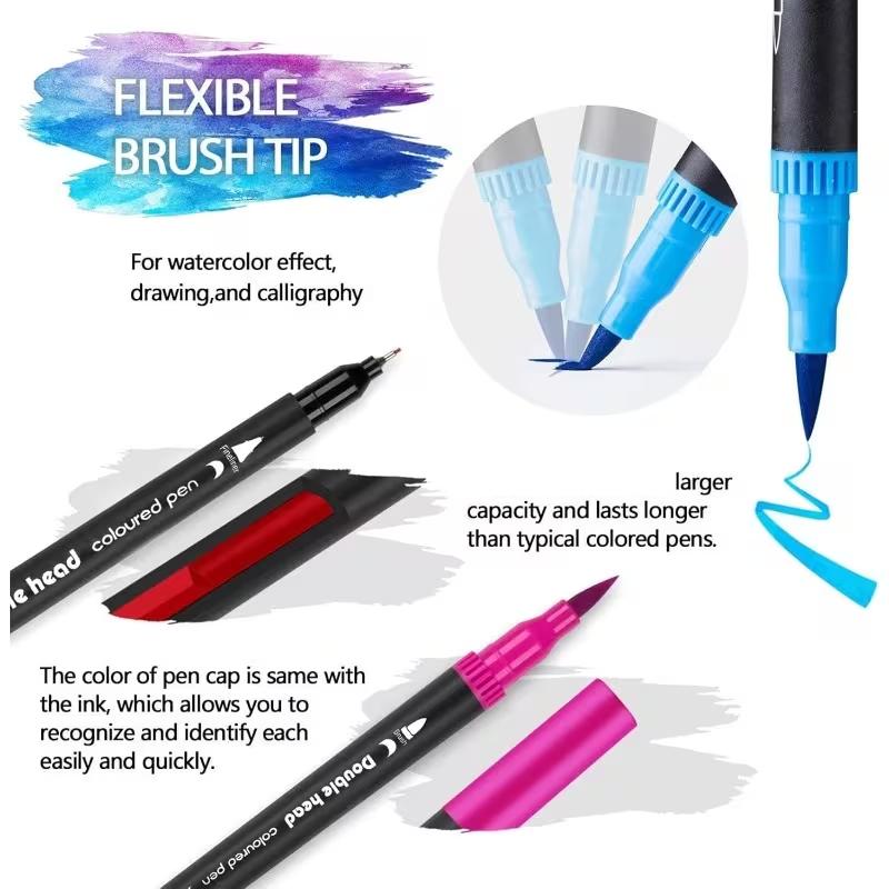 24pcs Multi-Function Writing Artist Dual-Tip Pens - Quick-Drying, Fine and Broad Tips Suitable for Drawing, Calligraphy