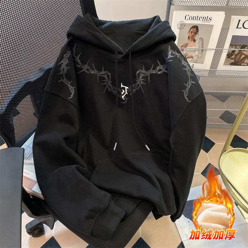 Autumn and Winter American Printed Sweater Men's Loose Couple Fleece Thickened Versatile Women's Hooded Jacket